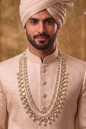 Gold kundan pearl necklace for men – royal festive groom accessory