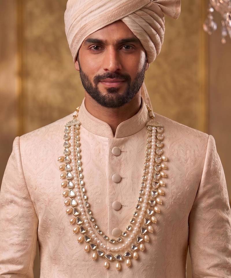 Gold kundan pearl necklace for men – royal festive groom accessory