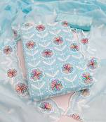 women's sky blue unstitched chanderi dress material with embroidered dupatta 