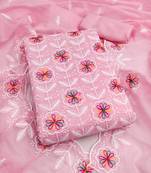 women's pink unstitched chanderi dress material with embroidered dupatta