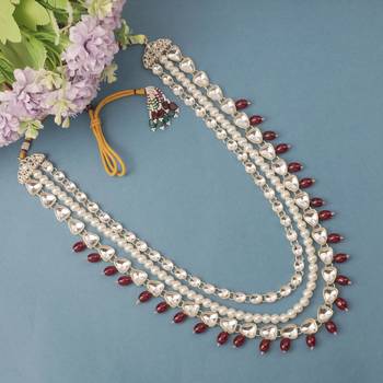 Maroon kundan pearl necklace for men – regal sherwani wedding jewellery 2
