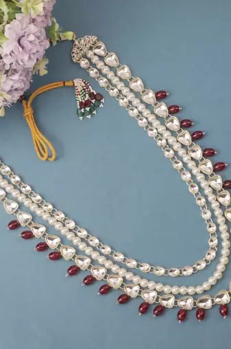 Maroon kundan pearl necklace for men – regal sherwani wedding jewellery