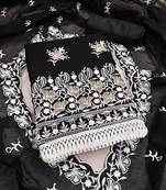 women's black unstitched chanderi dress material with embroidered dupatta 