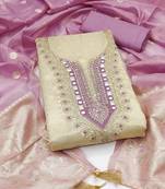 women's beige unstitched simmer butti dress material with woven dupatta 