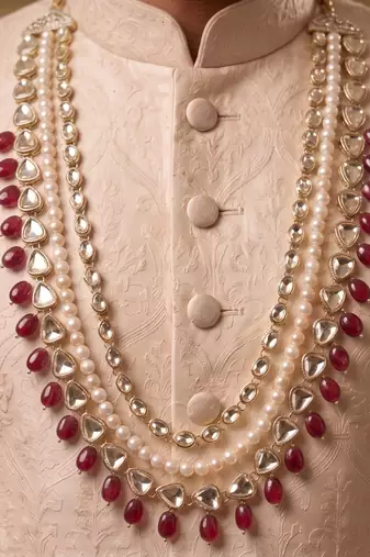 Maroon kundan pearl necklace for men – regal sherwani wedding jewellery