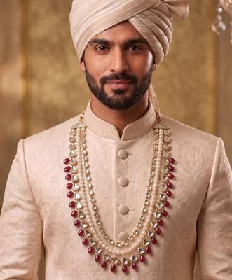 Maroon kundan pearl necklace for men – regal sherwani wedding jewellery 1