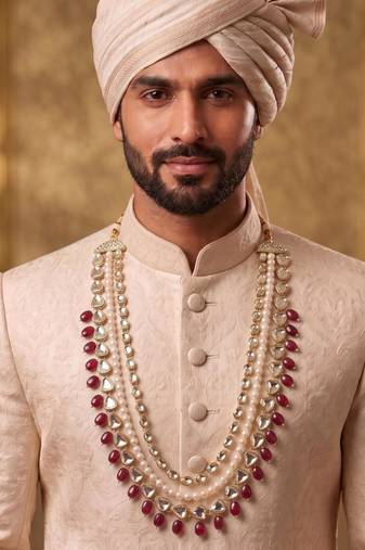 Maroon kundan pearl necklace for men – regal sherwani wedding jewellery