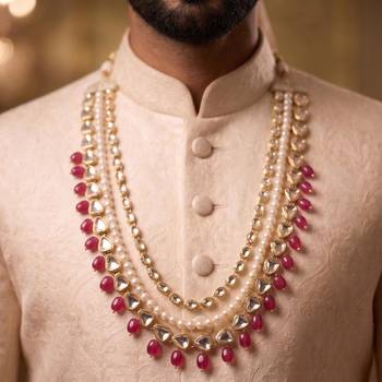 Rani kundan pearl necklace – elegant groom jewellery 5