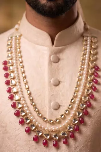 Rani kundan pearl necklace – elegant groom jewellery