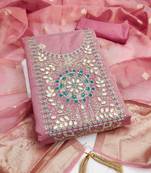 women's pink unstitched simmer dress material with woven dupatta