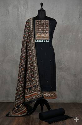 women's black unstitched reyon cotton dress material with printed dupatta 2