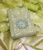 Women's Green Unstitched Shimmer Dress Material with Woven Dupatta