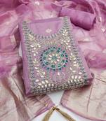 women's lavender unstitched simmer dress material with woven dupatta