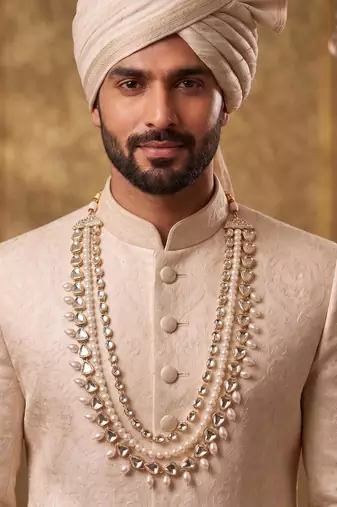 White kundan pearl necklace for men – royal groom jewellery