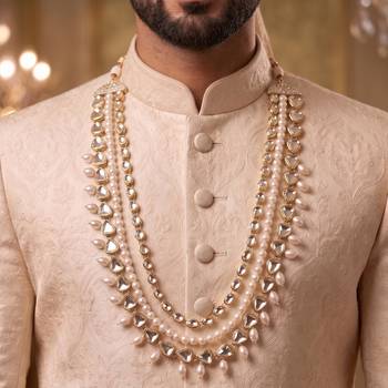 White kundan pearl necklace for men – royal groom jewellery 5