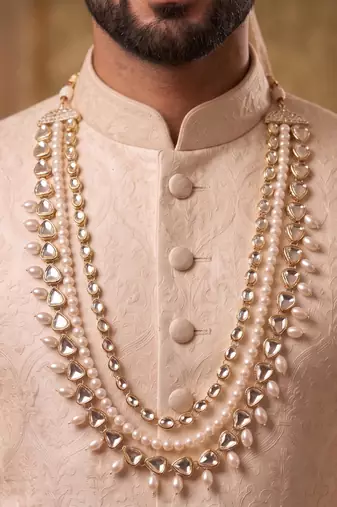 White kundan pearl necklace for men – royal groom jewellery