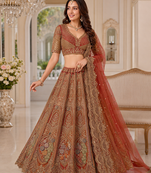 orange color Multi Thread work Sequins and Zari Embroidery net Lehenga Choli set