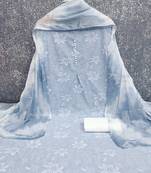 women's light blue unstitched cotton dress material with saboori printed dupatta