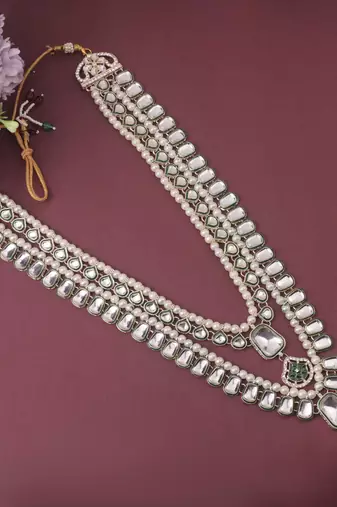 Green kundan pearl sherwani necklace – regal groom jewellery