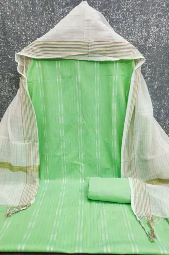 women's light green unstitched cotton jacquard dress material with woven dupatta