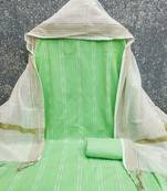 women's light green unstitched cotton jacquard dress material with woven dupatta