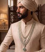 Green kundan pearl sherwani necklace – regal groom jewellery