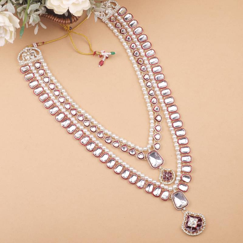 Maroon kundan pearl necklace for men – heritage inspired jewellery
