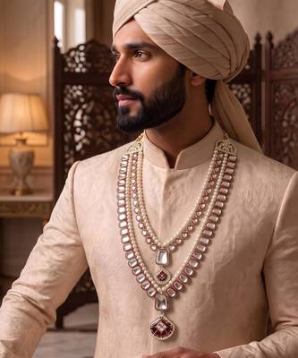 Maroon kundan pearl necklace for men – heritage inspired jewellery 1
