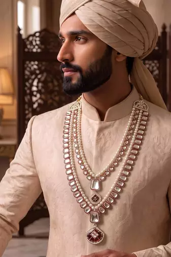 Maroon kundan pearl necklace for men – heritage inspired jewellery