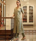 Green handloom tissue kurta set