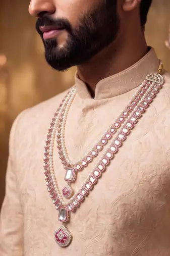 Rani kundan pearl necklace for men – festive wedding jewellery