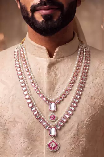 Rani kundan pearl necklace for men – festive wedding jewellery