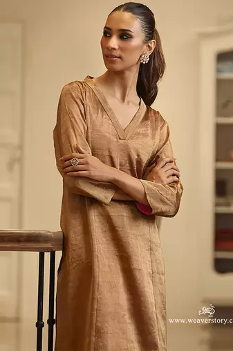 Golden chanderi silk tissue kurta set