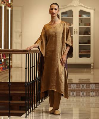 Golden handloom tissue kaftan set 1
