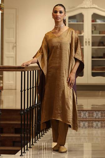 Golden handloom tissue kaftan set