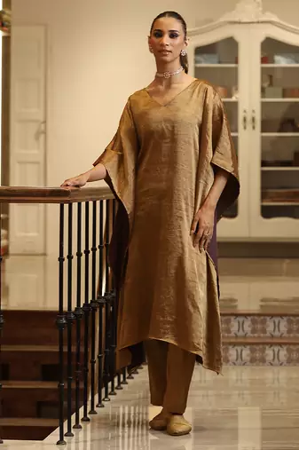 Golden handloom tissue kaftan set