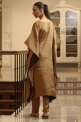 Golden handloom tissue kaftan set