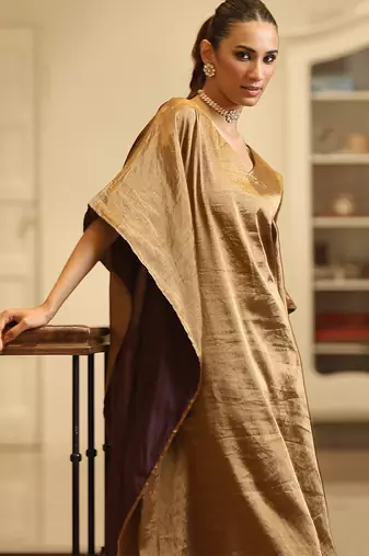 Golden handloom tissue kaftan set
