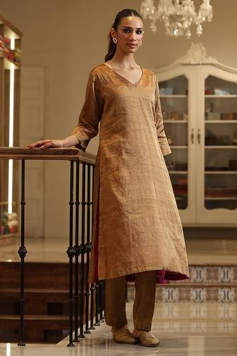 Golden handloom tissue kurta set