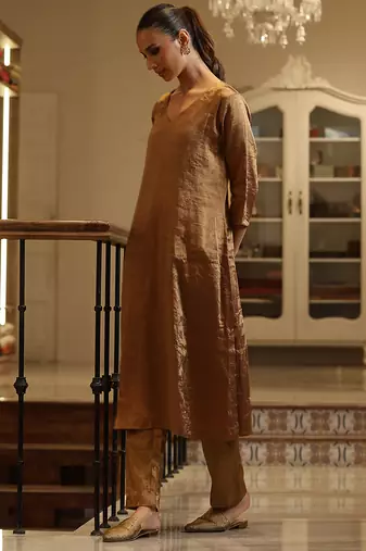 Golden handloom tissue kurta set