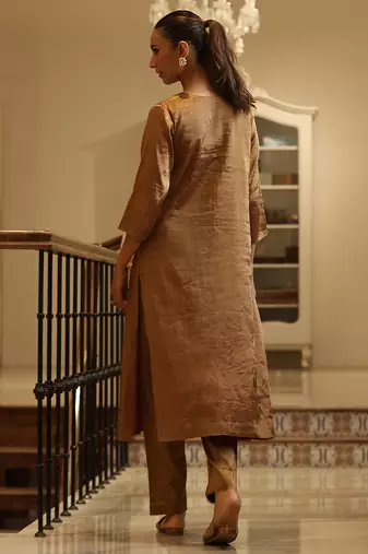 Golden handloom tissue kurta set