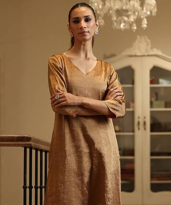 Golden handloom tissue kurta set 4
