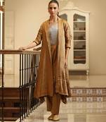 Golden brown handloom tissue jacket kurta set
