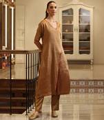 Golden handloom tissue angrakha kurta set