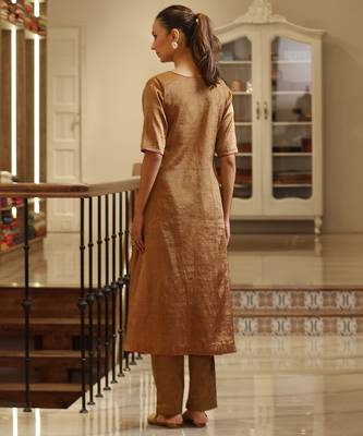 Golden handloom tissue angrakha kurta set 3
