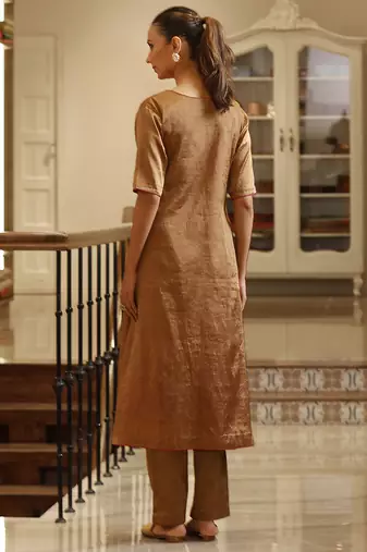 Golden handloom tissue angrakha kurta set