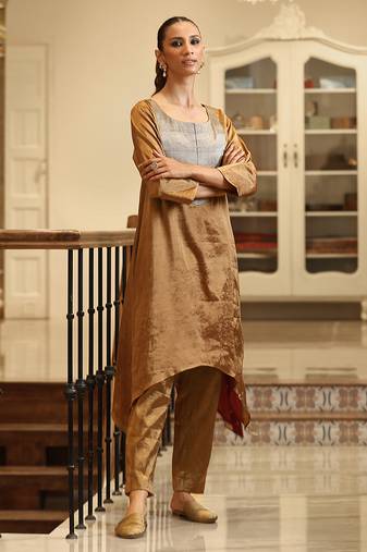 Gold and silver handloom tissue kurta set