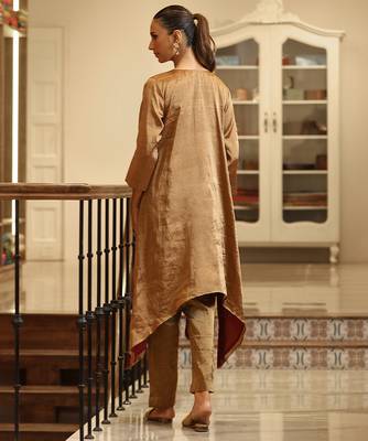 Gold and silver handloom tissue kurta set 3
