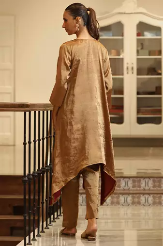 Gold and silver handloom tissue kurta set