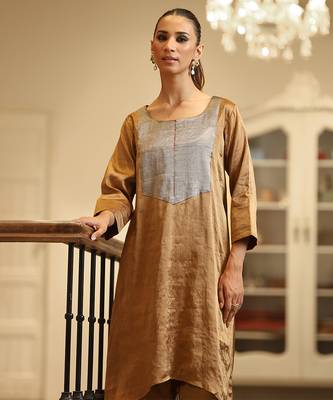 Gold and silver handloom tissue kurta set 4